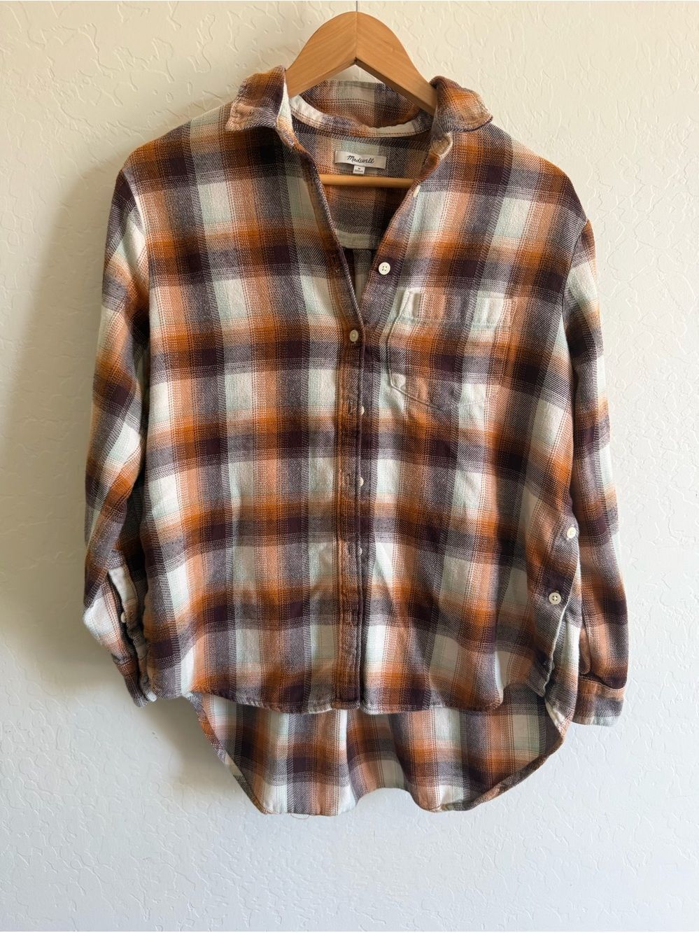 Madewell Flannel Ex-Boyfriend Plaid Shirt Rust Orange Brown Medium